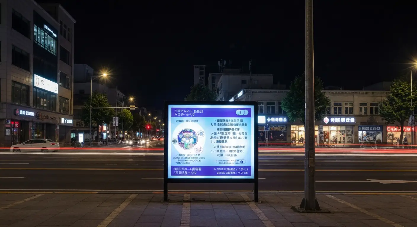 LED advertising display at night in an urban setting.